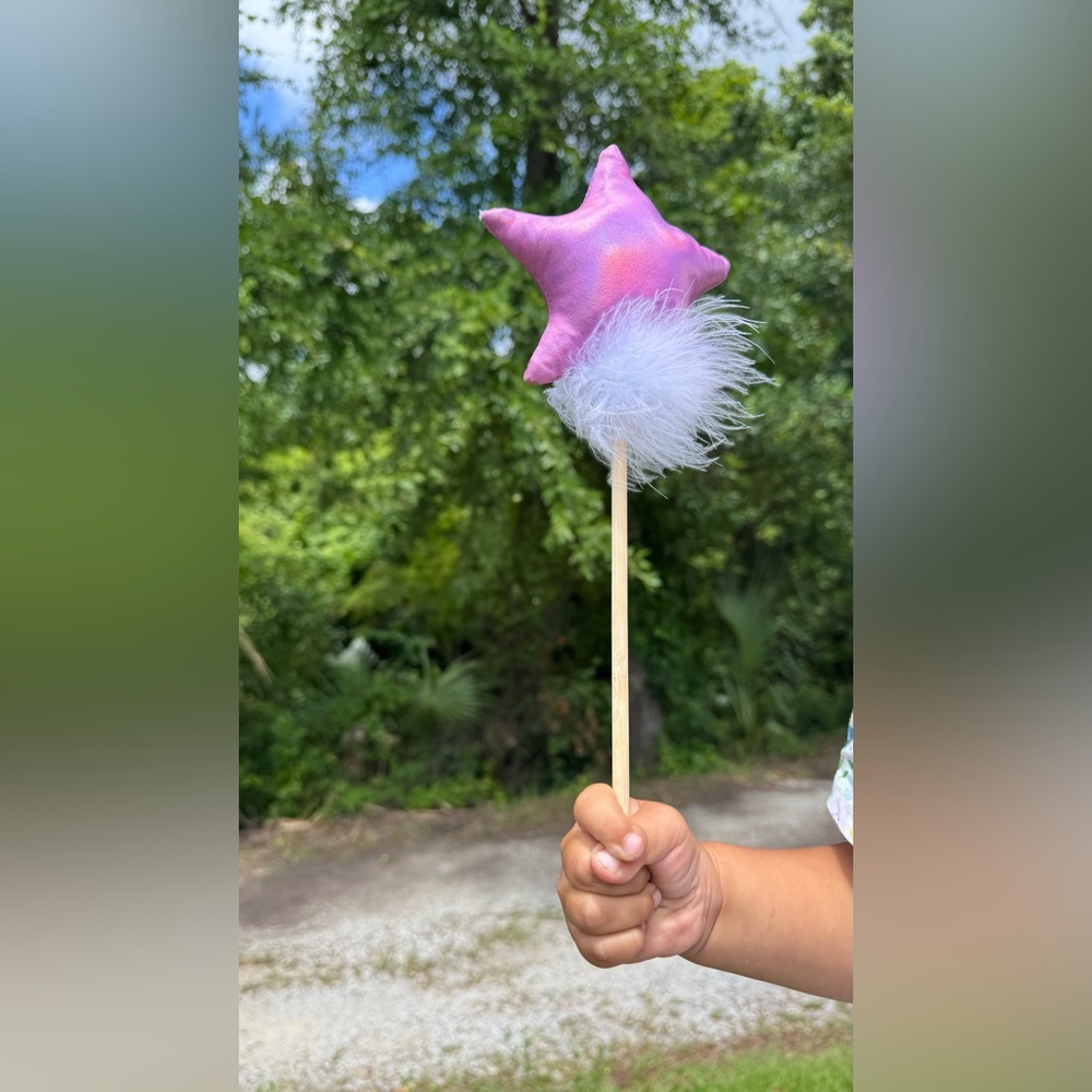 Pink Star Wand with White Feather for Kids